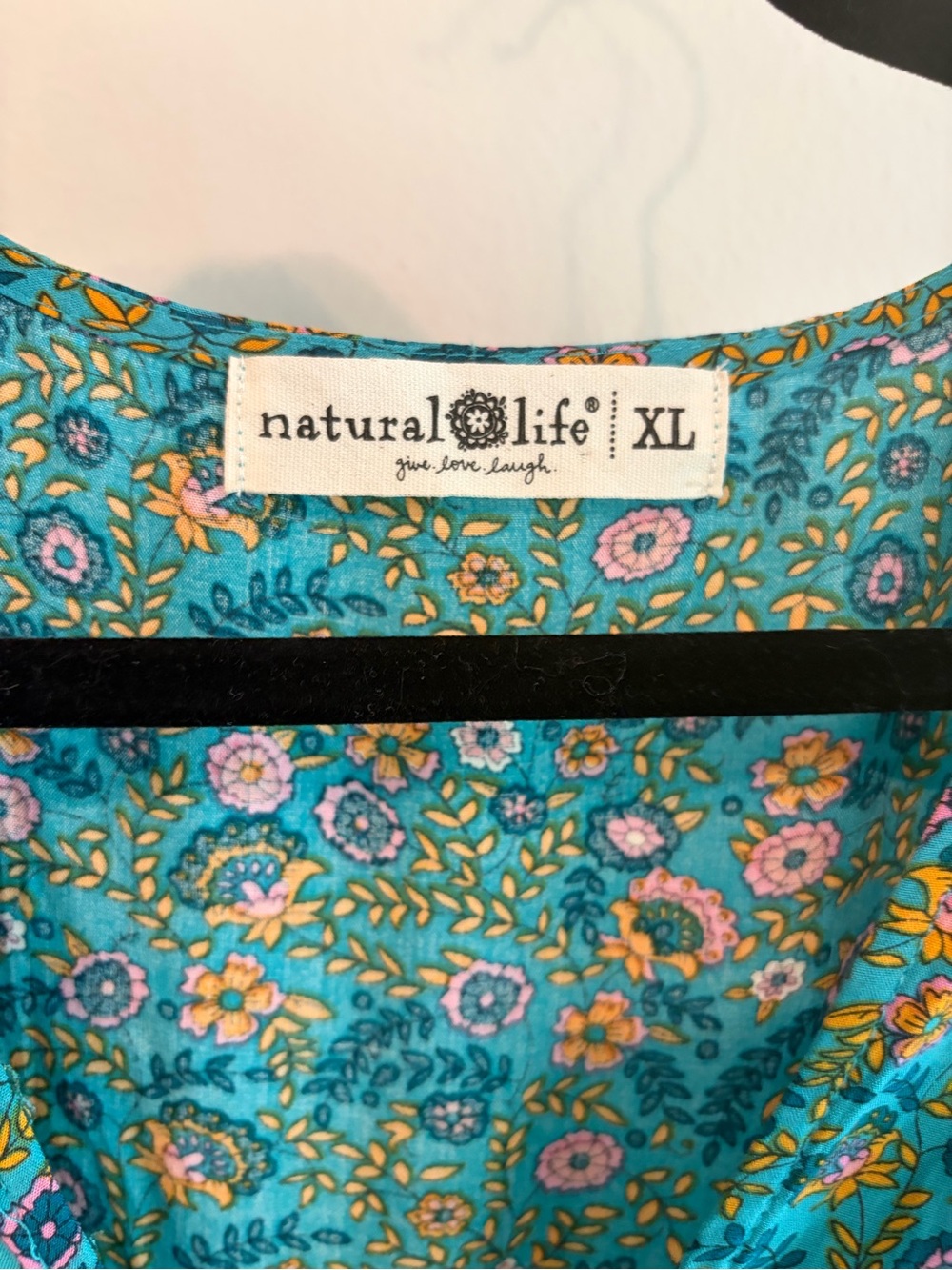 NATURAL LIFE Turquoise Floral V-Neck Tunic with Multicolor Print - Picture 4 of 5